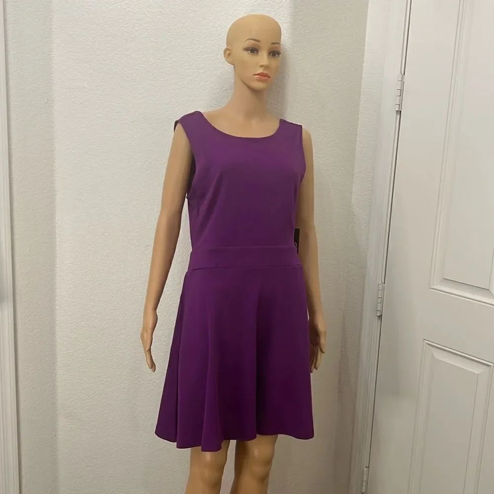 New York & Company Dress Petite Large Scoop Neck Sleeveless Mini Plum Purple New
